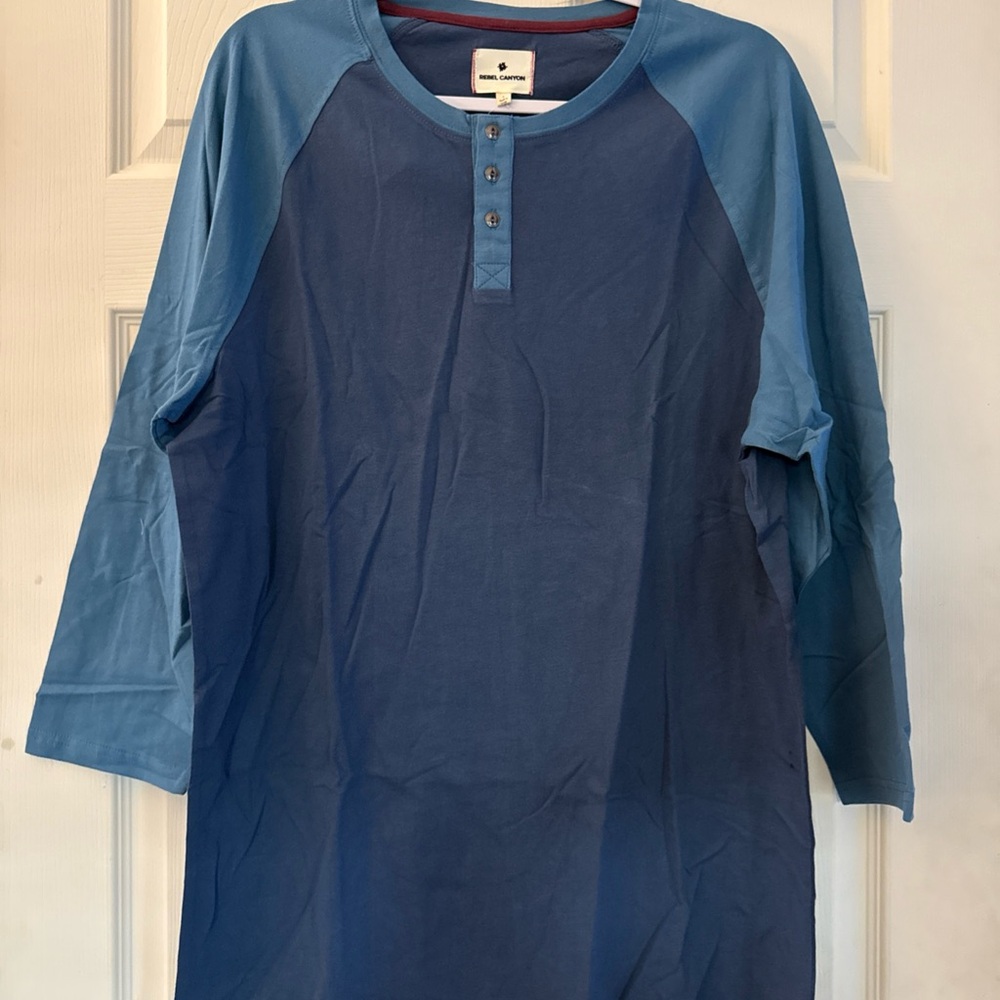 Stylish Blue Long Sleeve Henley Shirt